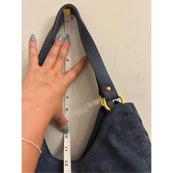 NWOT Nanette Lepore Santa Ana Leather Shoulder Bag Denim Blue Minimalist Quiet l - Picture 6 of 12